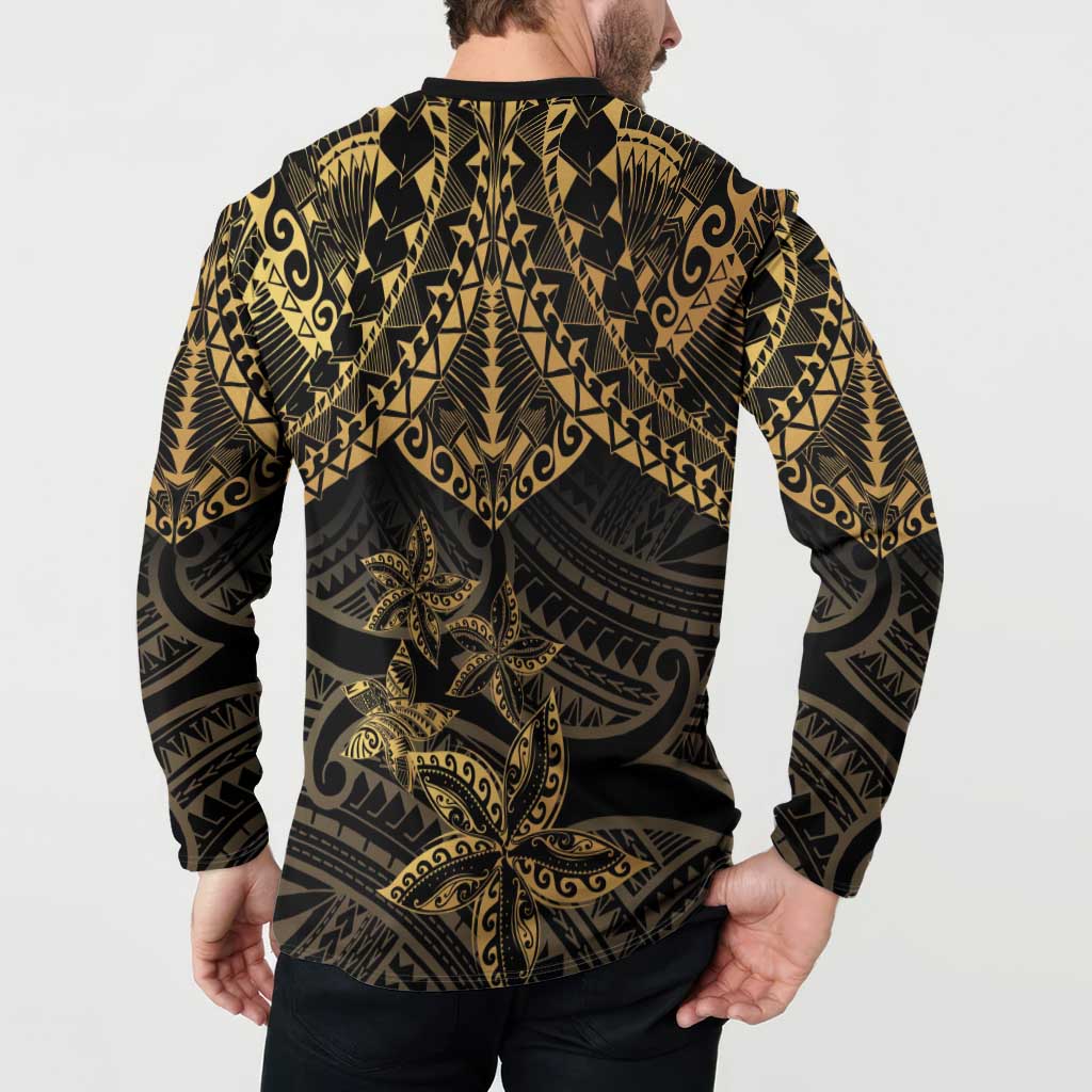 Black and Gold Polynesia Button Sweatshirt Plumeria Tattoo With Polynesian Pattern LT14 - Polynesian Pride