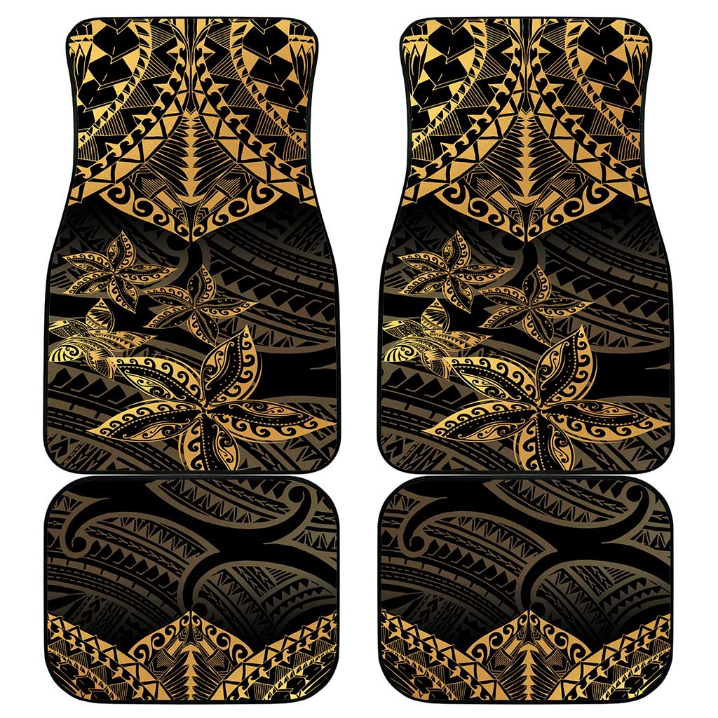 Black and Gold Polynesia Car Mats Plumeria Tattoo With Polynesian Pattern LT14 - Polynesian Pride