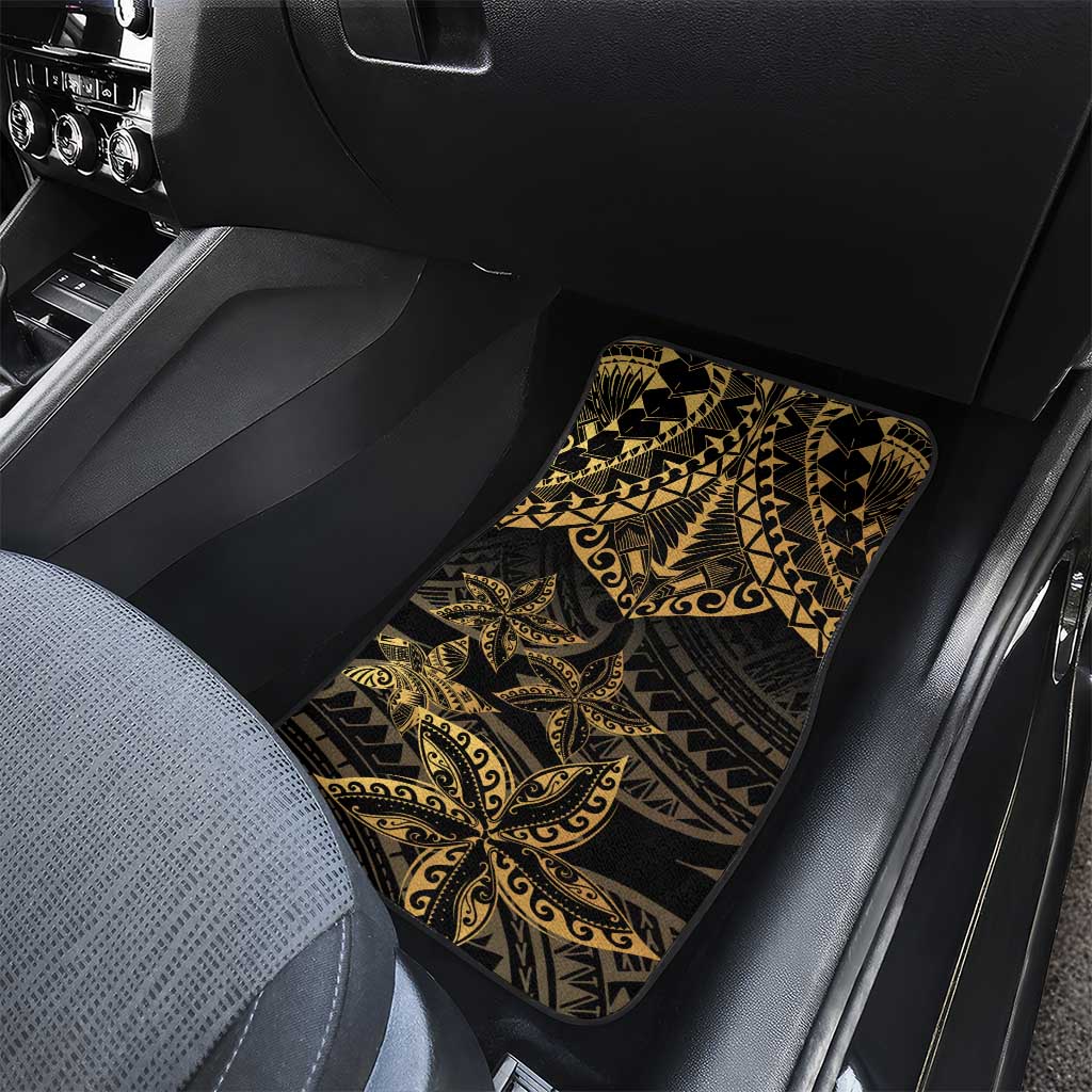 Black and Gold Polynesia Car Mats Plumeria Tattoo With Polynesian Pattern LT14 - Polynesian Pride