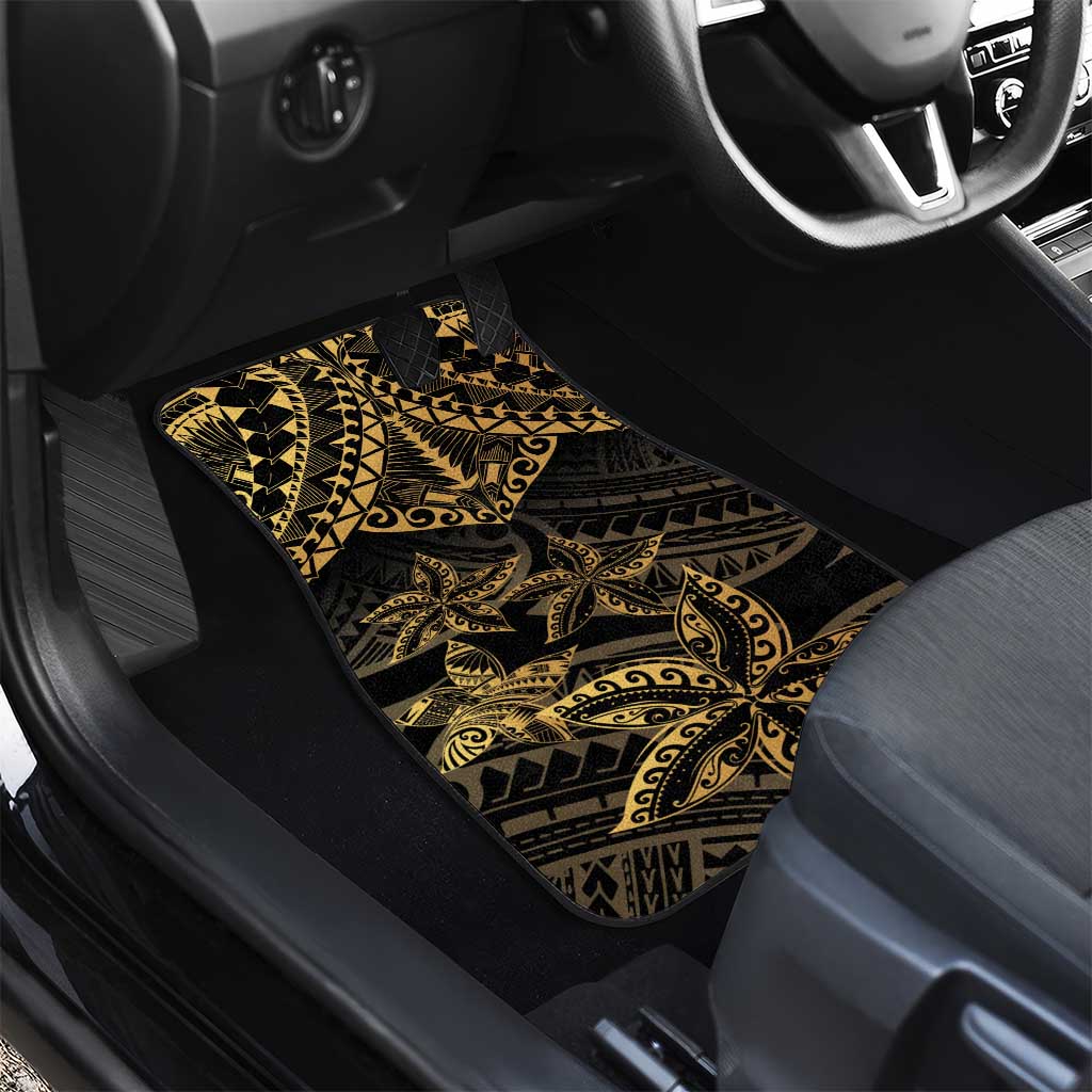 Black and Gold Polynesia Car Mats Plumeria Tattoo With Polynesian Pattern LT14 - Polynesian Pride