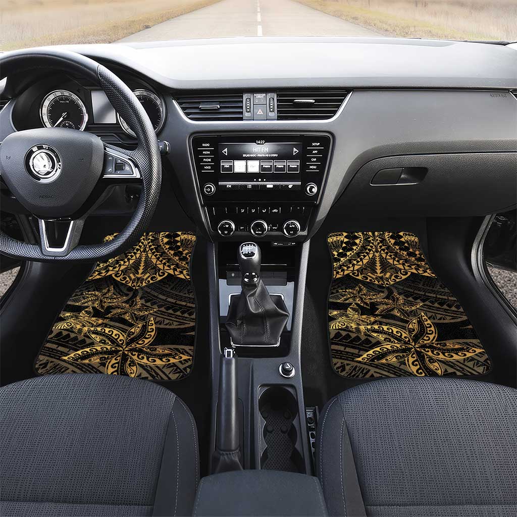 Black and Gold Polynesia Car Mats Plumeria Tattoo With Polynesian Pattern LT14 Set 2pcs - Front Black - Polynesian Pride
