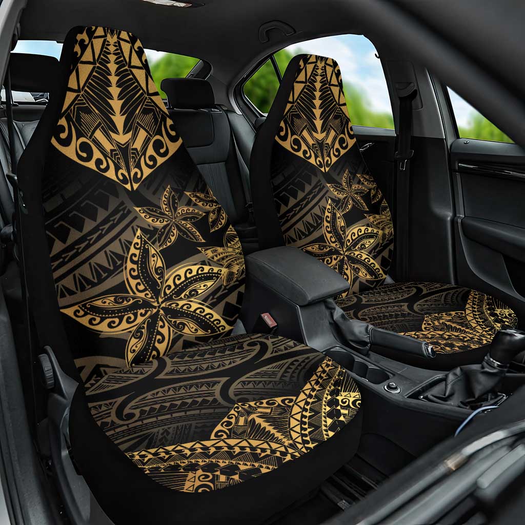 Black and Gold Polynesia Car Seat Cover Plumeria Tattoo With Polynesian Pattern