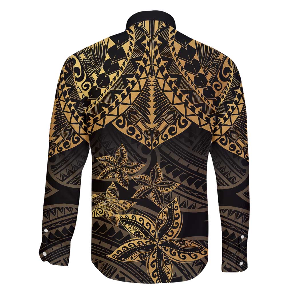 Black and Gold Polynesia Family Matching Long Sleeve Bodycon Dress and Hawaiian Shirt Plumeria Tattoo With Polynesian Pattern