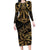 Black and Gold Polynesia Family Matching Long Sleeve Bodycon Dress and Hawaiian Shirt Plumeria Tattoo With Polynesian Pattern