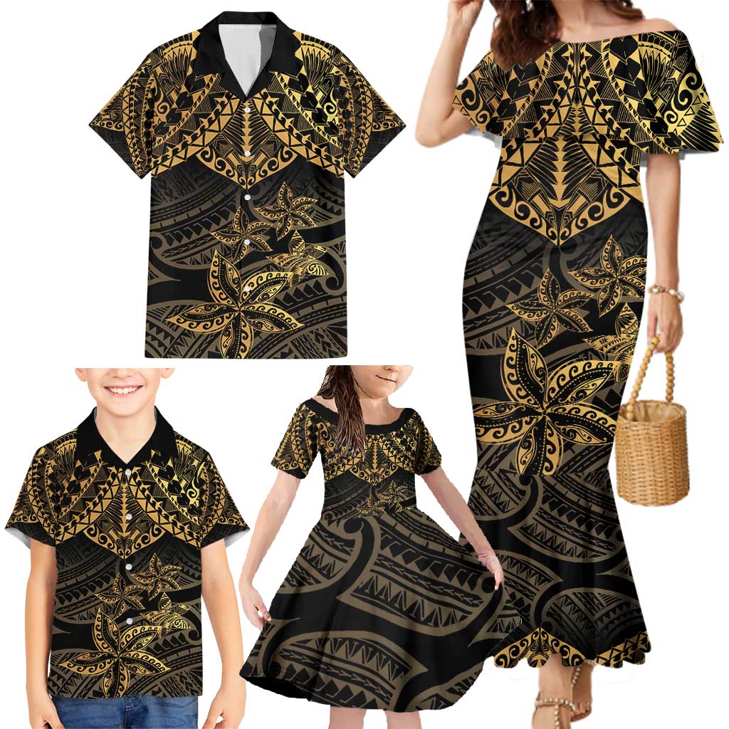 Black and Gold Polynesia Family Matching Mermaid Dress and Hawaiian Shirt Plumeria Tattoo With Polynesian Pattern LT14 - Polynesian Pride
