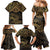 Black and Gold Polynesia Family Matching Mermaid Dress and Hawaiian Shirt Plumeria Tattoo With Polynesian Pattern