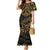 Black and Gold Polynesia Family Matching Mermaid Dress and Hawaiian Shirt Plumeria Tattoo With Polynesian Pattern