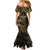 Black and Gold Polynesia Family Matching Mermaid Dress and Hawaiian Shirt Plumeria Tattoo With Polynesian Pattern