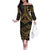 Black and Gold Polynesia Family Matching Off The Shoulder Long Sleeve Dress and Hawaiian Shirt Plumeria Tattoo With Polynesian Pattern