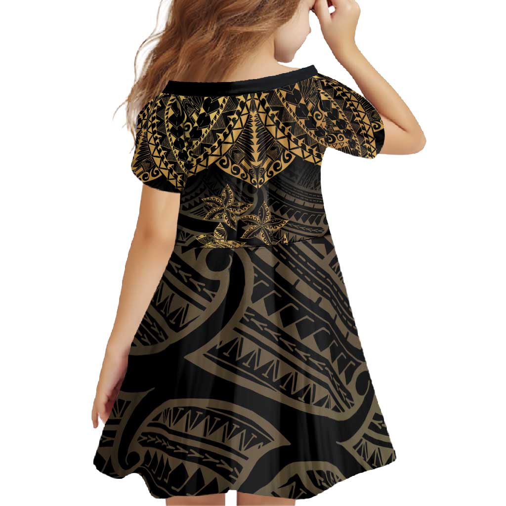 Black and Gold Polynesia Family Matching Off Shoulder Maxi Dress and Hawaiian Shirt Plumeria Tattoo With Polynesian Pattern LT14 - Polynesian Pride