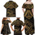 Black and Gold Polynesia Family Matching Off Shoulder Maxi Dress and Hawaiian Shirt Plumeria Tattoo With Polynesian Pattern