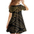 Black and Gold Polynesia Family Matching Off Shoulder Short Dress and Hawaiian Shirt Plumeria Tattoo With Polynesian Pattern