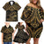 Black and Gold Polynesia Family Matching Off Shoulder Short Dress and Hawaiian Shirt Plumeria Tattoo With Polynesian Pattern