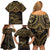 Black and Gold Polynesia Family Matching Off Shoulder Short Dress and Hawaiian Shirt Plumeria Tattoo With Polynesian Pattern