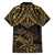 Black and Gold Polynesia Family Matching Off Shoulder Short Dress and Hawaiian Shirt Plumeria Tattoo With Polynesian Pattern