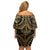 Black and Gold Polynesia Family Matching Off Shoulder Short Dress and Hawaiian Shirt Plumeria Tattoo With Polynesian Pattern