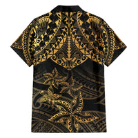 Black and Gold Polynesia Family Matching Puletasi and Hawaiian Shirt Plumeria Tattoo With Polynesian Pattern