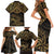 Black and Gold Polynesia Family Matching Short Sleeve Bodycon Dress and Hawaiian Shirt Plumeria Tattoo With Polynesian Pattern