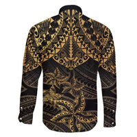 Black and Gold Polynesia Family Matching Short Sleeve Bodycon Dress and Hawaiian Shirt Plumeria Tattoo With Polynesian Pattern