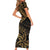 Black and Gold Polynesia Family Matching Short Sleeve Bodycon Dress and Hawaiian Shirt Plumeria Tattoo With Polynesian Pattern