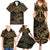 Black and Gold Polynesia Family Matching Summer Maxi Dress and Hawaiian Shirt Plumeria Tattoo With Polynesian Pattern