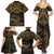 Black and Gold Polynesia Family Matching Summer Maxi Dress and Hawaiian Shirt Plumeria Tattoo With Polynesian Pattern