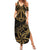 Black and Gold Polynesia Family Matching Summer Maxi Dress and Hawaiian Shirt Plumeria Tattoo With Polynesian Pattern