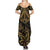 Black and Gold Polynesia Family Matching Summer Maxi Dress and Hawaiian Shirt Plumeria Tattoo With Polynesian Pattern