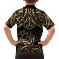 Black and Gold Polynesia Family Matching Tank Maxi Dress and Hawaiian Shirt Plumeria Tattoo With Polynesian Pattern LT14 - Polynesian Pride