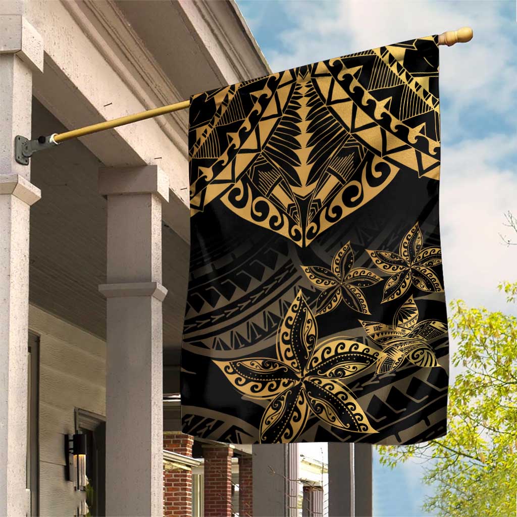 Black and Gold Polynesia Garden Flag Plumeria Tattoo With Polynesian Pattern LT14 House Flag Black - Polynesian Pride