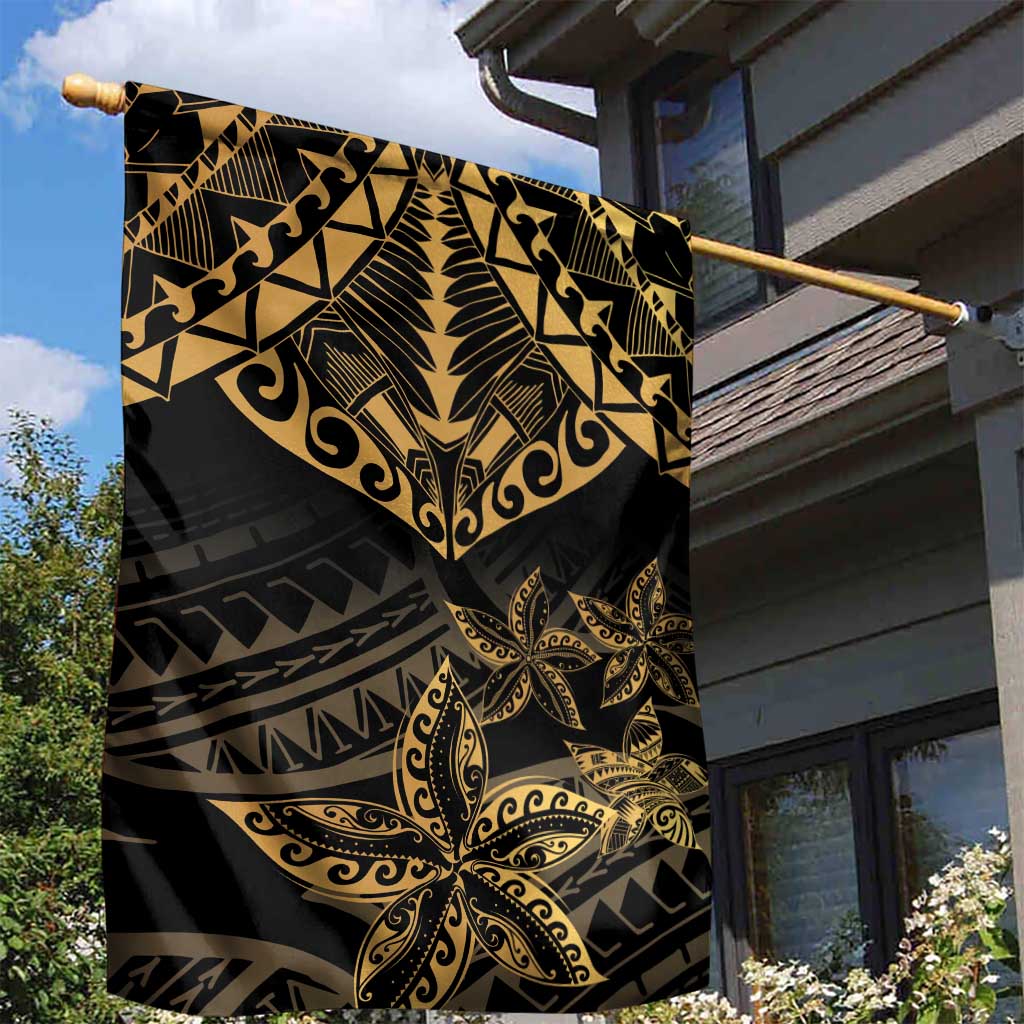 Black and Gold Polynesia Garden Flag Plumeria Tattoo With Polynesian Pattern LT14 - Polynesian Pride