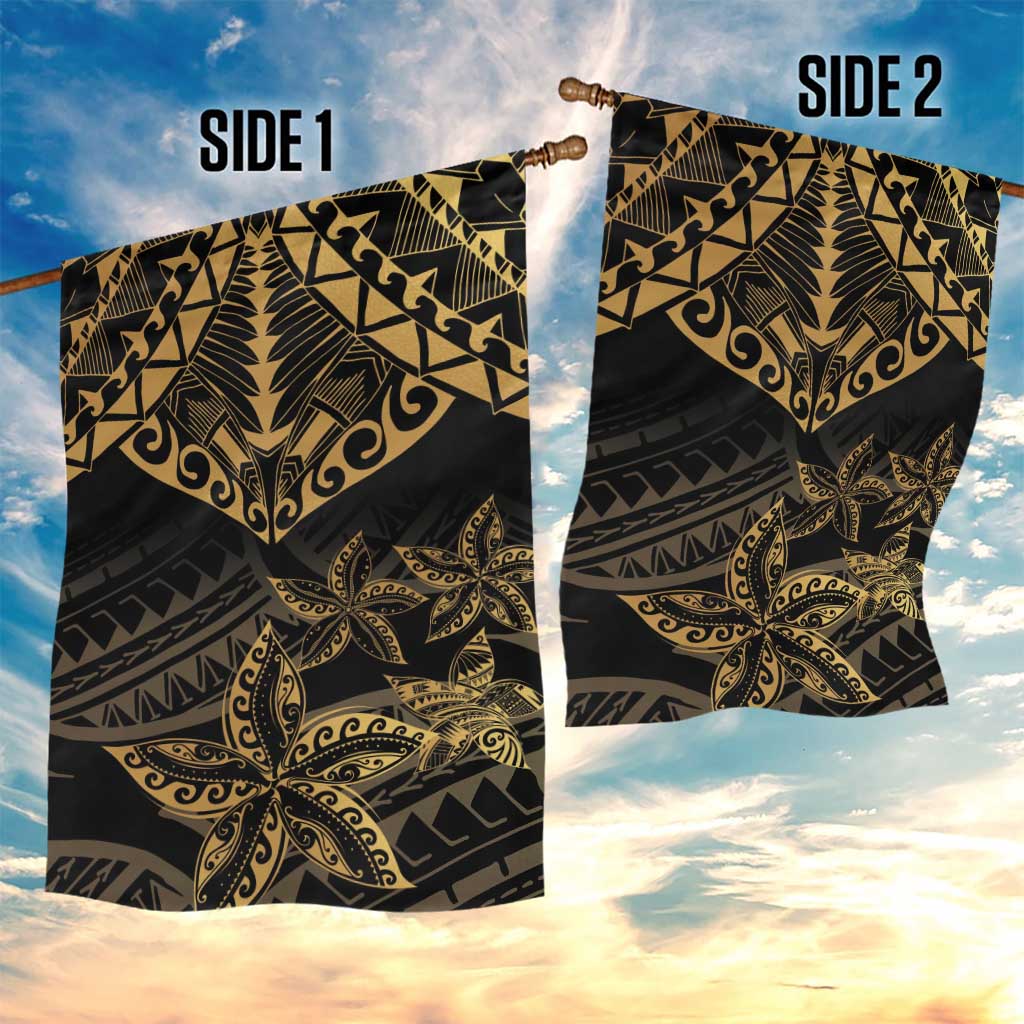 Black and Gold Polynesia Garden Flag Plumeria Tattoo With Polynesian Pattern LT14 - Polynesian Pride