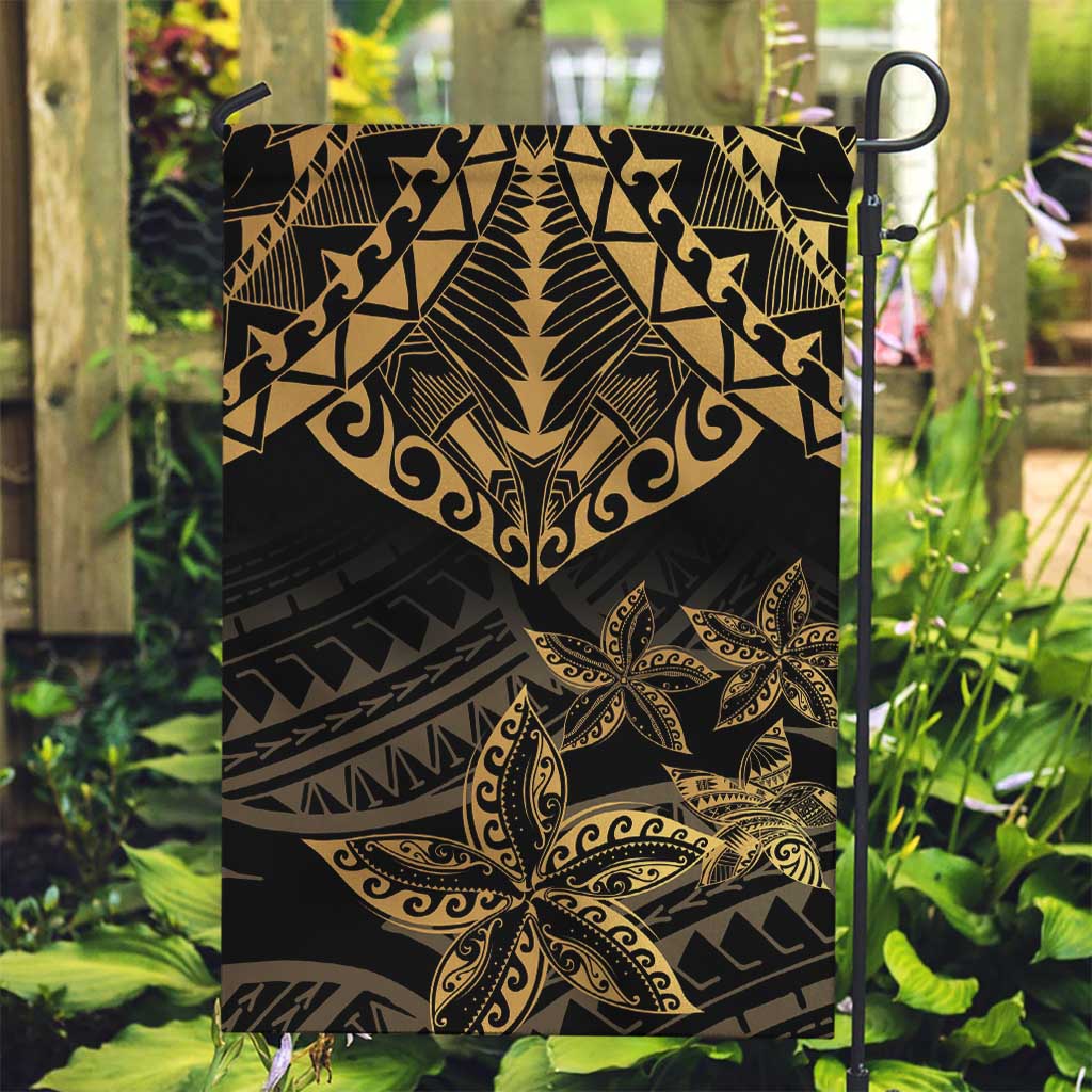 Black and Gold Polynesia Garden Flag Plumeria Tattoo With Polynesian Pattern LT14 Garden Flag Black - Polynesian Pride