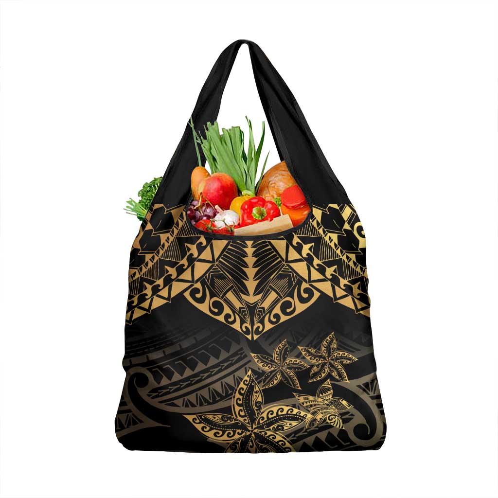 Black and Gold Polynesia Grocery Bag Plumeria Tattoo With Polynesian Pattern LT14 1-pack One Size Black - Polynesian Pride