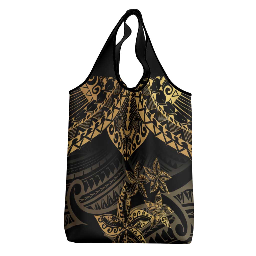 Black and Gold Polynesia Grocery Bag Plumeria Tattoo With Polynesian Pattern LT14 - Polynesian Pride