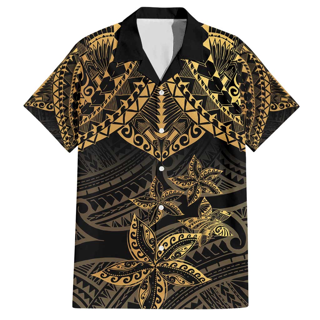 Black and Gold Polynesia Hawaiian Shirt Plumeria Tattoo With Polynesian Pattern LT14 Black - Polynesian Pride