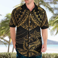 Black and Gold Polynesia Hawaiian Shirt Plumeria Tattoo With Polynesian Pattern LT14 - Polynesian Pride