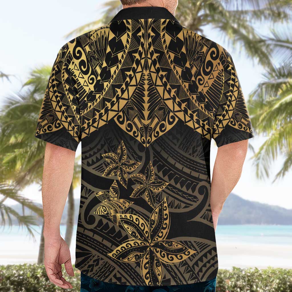 Black and Gold Polynesia Hawaiian Shirt Plumeria Tattoo With Polynesian Pattern LT14 - Polynesian Pride