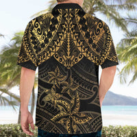 Black and Gold Polynesia Hawaiian Shirt Plumeria Tattoo With Polynesian Pattern LT14 - Polynesian Pride