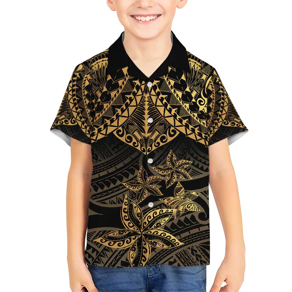 Black and Gold Polynesia Hawaiian Shirt Plumeria Tattoo With Polynesian Pattern LT14 - Polynesian Pride