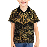 Black and Gold Polynesia Hawaiian Shirt Plumeria Tattoo With Polynesian Pattern LT14 - Polynesian Pride
