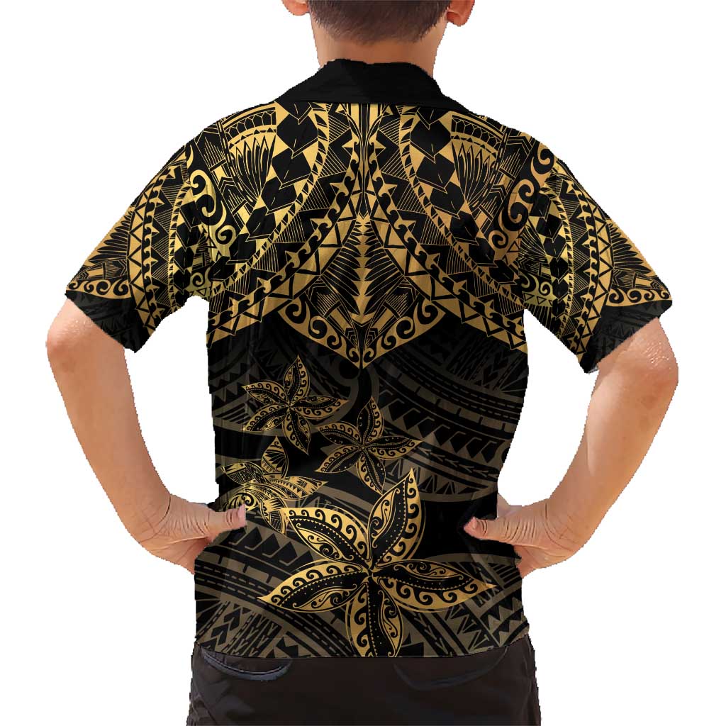 Black and Gold Polynesia Hawaiian Shirt Plumeria Tattoo With Polynesian Pattern LT14 - Polynesian Pride