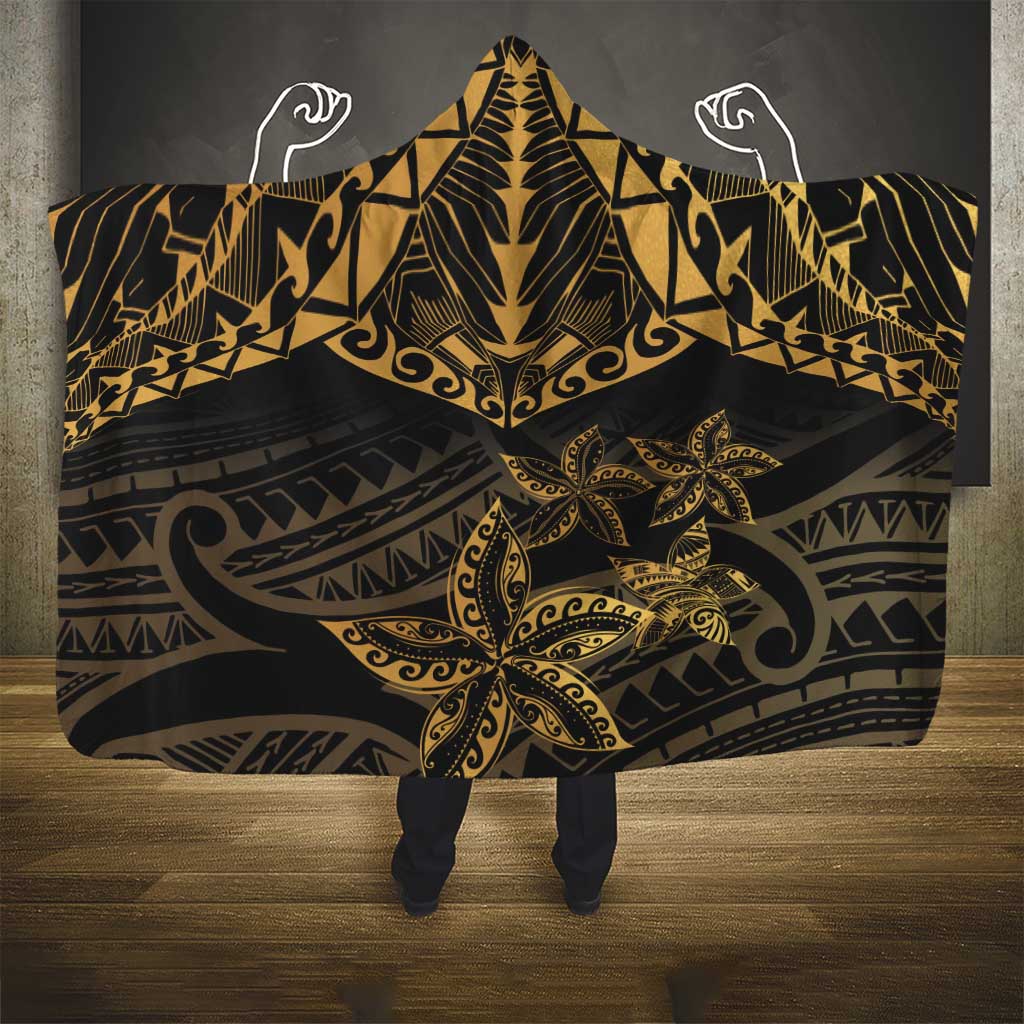 Black and Gold Polynesia Hooded Blanket Plumeria Tattoo With Polynesian Pattern LT14 - Polynesian Pride