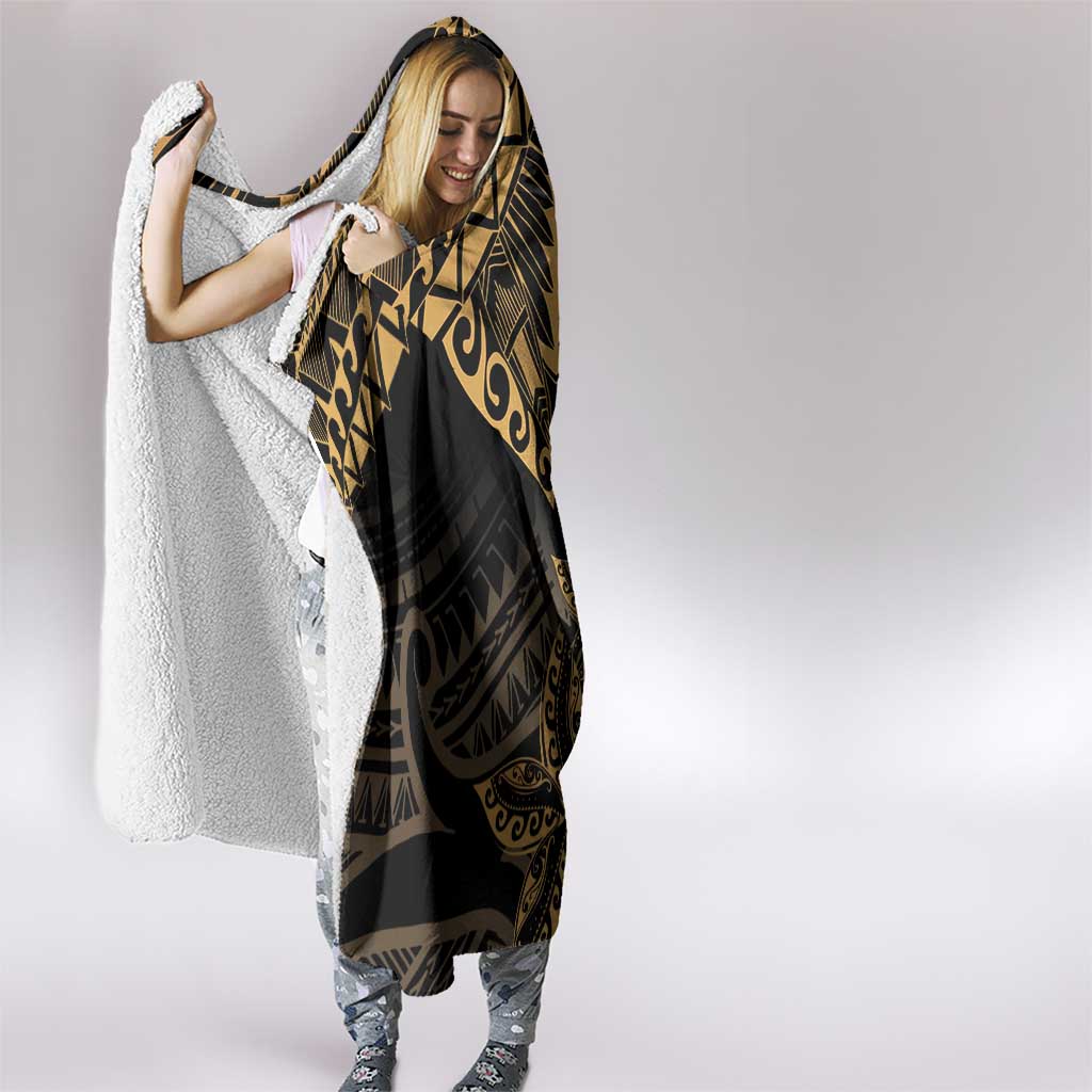 Black and Gold Polynesia Hooded Blanket Plumeria Tattoo With Polynesian Pattern LT14 - Polynesian Pride