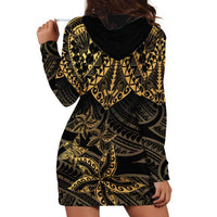 Black and Gold Polynesia Hoodie Dress Plumeria Tattoo With Polynesian Pattern LT14 - Polynesian Pride
