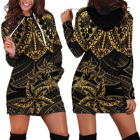 Black and Gold Polynesia Hoodie Dress Plumeria Tattoo With Polynesian Pattern LT14 - Polynesian Pride