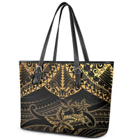 Black and Gold Polynesia Leather Tote Bag Plumeria Tattoo With Polynesian Pattern LT14 - Polynesian Pride