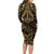 Black and Gold Polynesia Long Sleeve Bodycon Dress Plumeria Tattoo With Polynesian Pattern