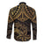 Black and Gold Polynesia Long Sleeve Button Shirt Plumeria Tattoo With Polynesian Pattern