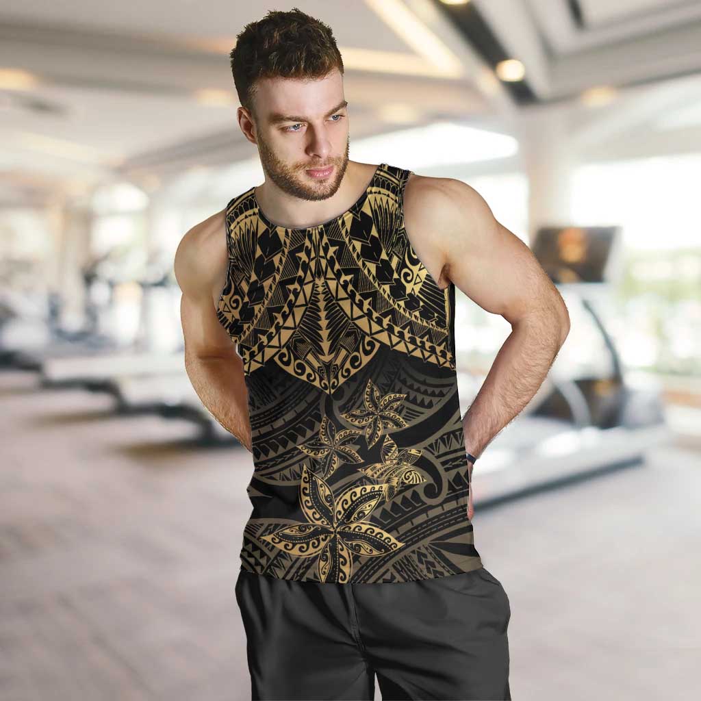 Black and Gold Polynesia Men Tank Top Plumeria Tattoo With Polynesian Pattern